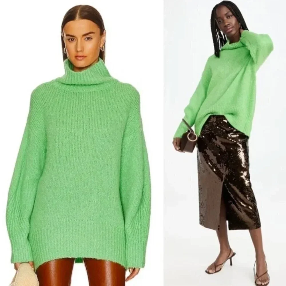 A.L.C. Alpaca Merino Wool Knit Oversized Slouchy Pullover Turtleneck Sweater - Picture 3 of 7